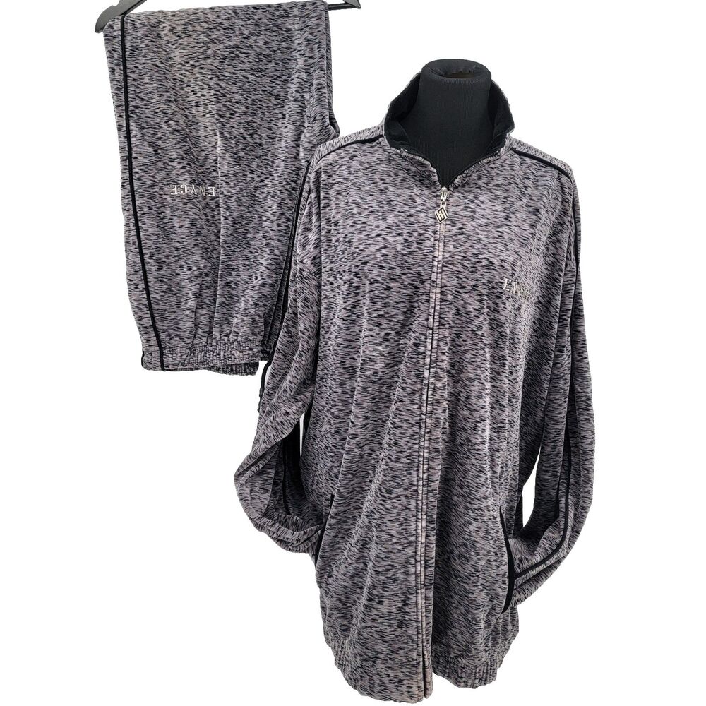 Enyce VTG Men Marled Gray Velour Full-Zip LS 2piece Track Pant Suit XXL